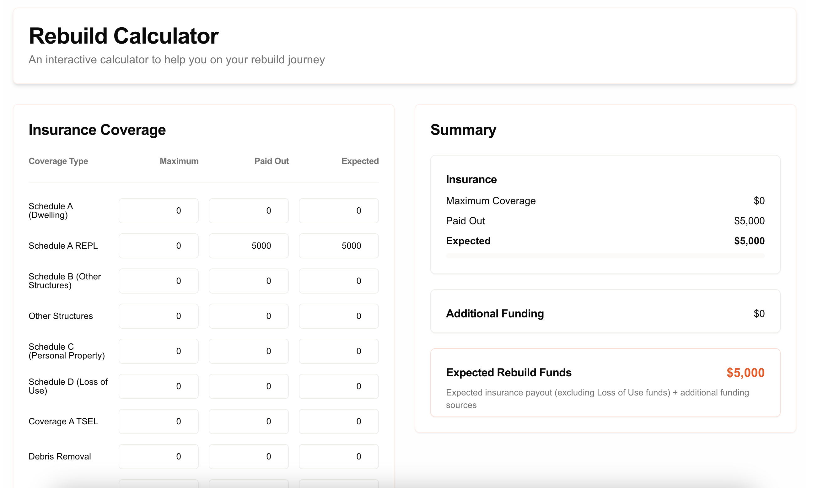 Rebuild Calculator Screenshot